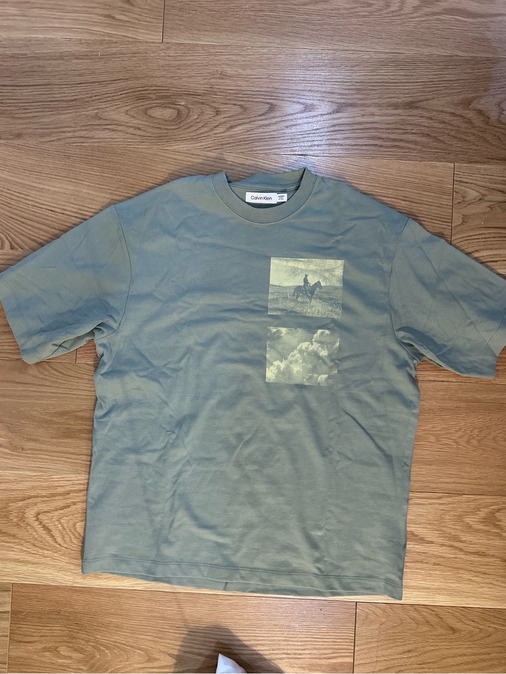 Calvin Klein Men’s Light Sage Green Graphic Short-Sleeve Tee